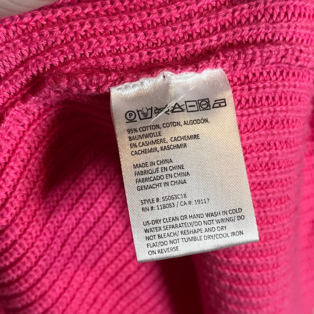 NWT MINNIE ROSE Vibrant Pink Shaker Knit Bell Sleeve Cotton Cashmere Sweater L - Picture 6 of 6